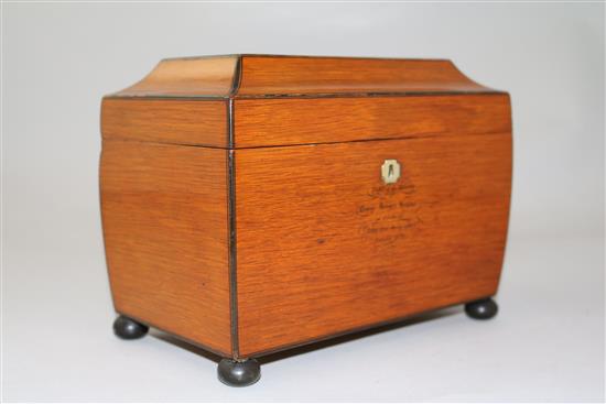 A William IV Mauchlineware penwork and sycamore tea caddy, c.1833,